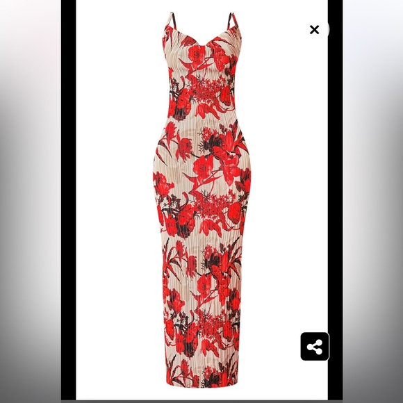 NWT Nude Floral Print Plisse Strappy Maxi Dress - Picture 5 of 6